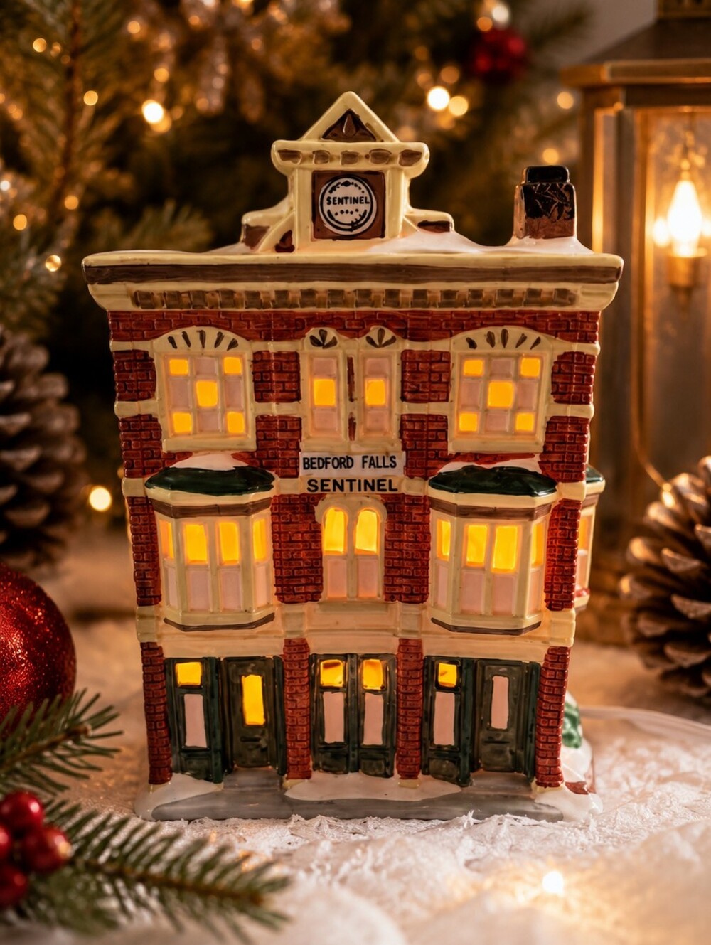A Wonderful Holiday Bedford Falls Sentinel News Village w/ Box COA